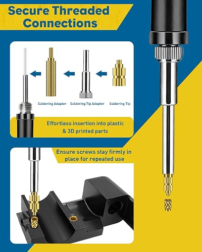 Uniclife 451 Pezzi Set Di Inserti Filettati Plastica, M2 M2.5 M3 M4 M5 M6 Inserti Termofissanti Punta Saldante & Adattatore, Inserti Termici in Ottone, Kit Dadi Zigrinati Metrici Componenti Stampa 3D - 4
