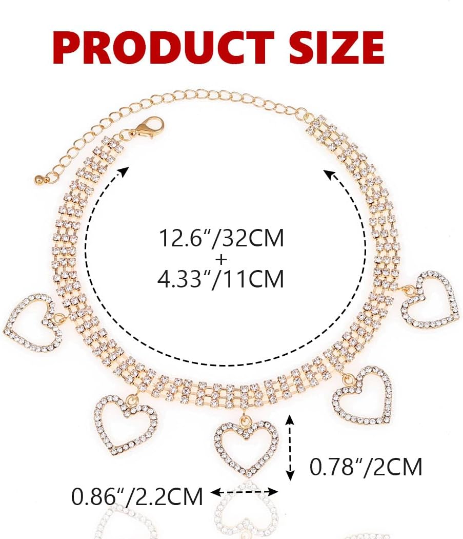 Jeairts Heart Necklace Gold Rhinestone Choker Sparkly Crystal Jewelry for Women - Image 4