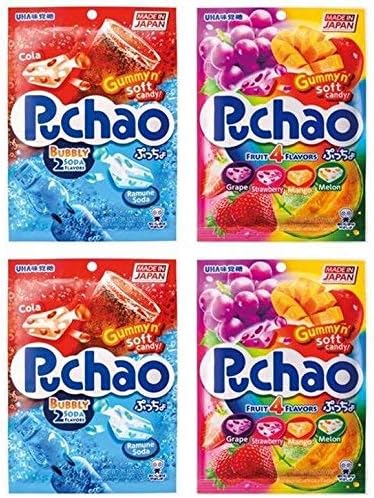 Puchao Gummy n' Soft Candy, Cola, Ramune Soda, and 4 Fruits Flavors, 3.53 Ounces, Pack of 4 Pack of 8