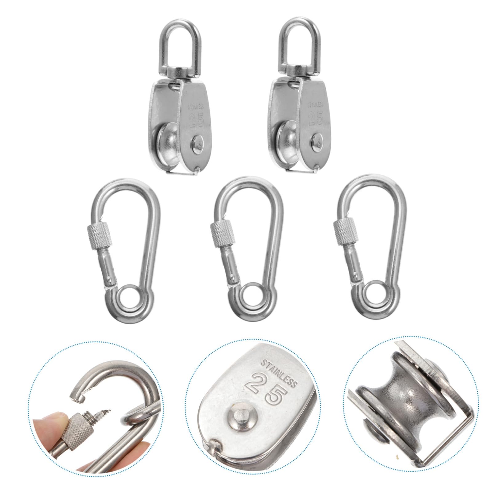 INOOMP Carrucola Singola in Acciaio Inox 304, Set da 5 Pezzi, Robusta e Facile da Installare, per Corde e Sistemi di Porta del Garage | Argento, Robusta e Facile da Installare, per Garage Door Pulley System e Gym Equipment