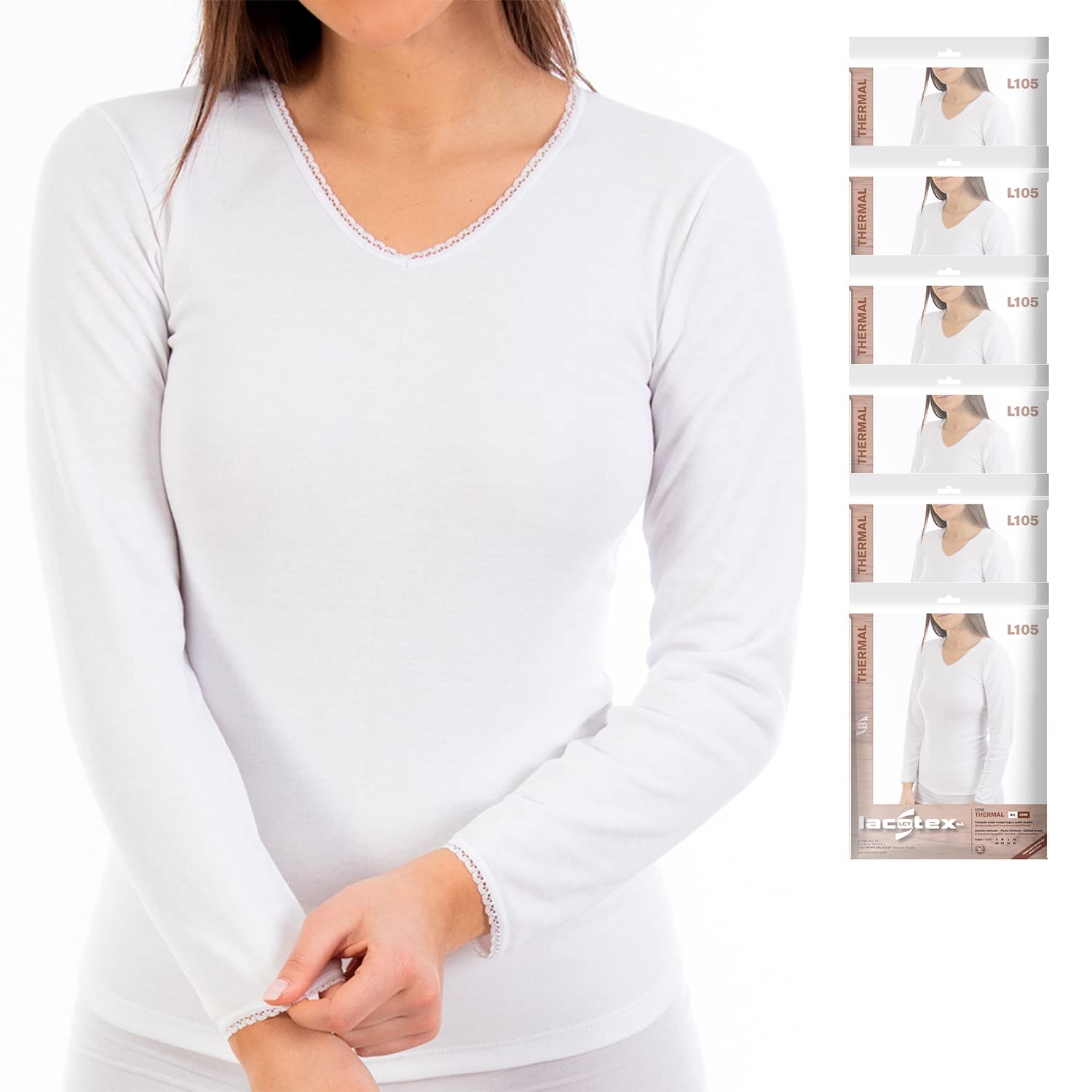Lacotex Camiseta Interior Termal de Mujer | Camiseta Manga Larga y Cuello Pico Térmica | Confort y Protección Térmica Interior | LCT105