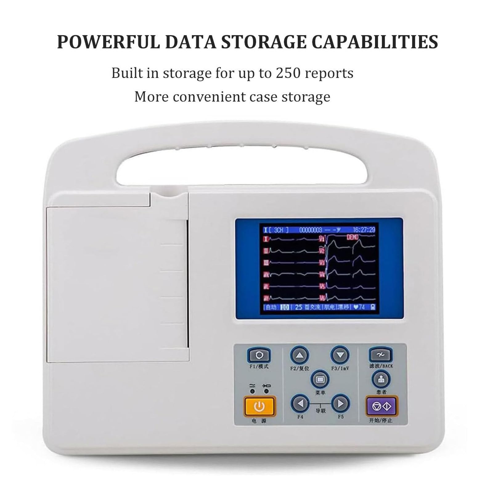 Monitor ECG Portatile, Elettrocardiografo A 12 Derivazioni E 3 Canali, Display LCD da 3,5", Monitor per La Salute Cardiaca, con modalità di Visualizzazione della Forma D'onda ECG