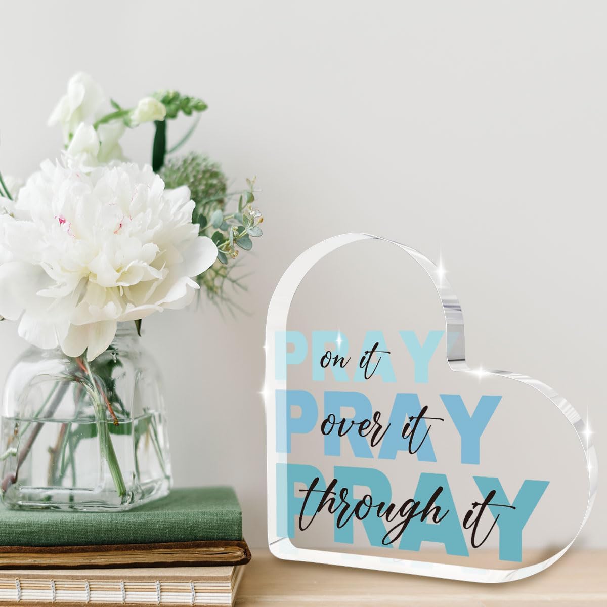 Christian Bule Dorm Room Decor for Women, Christian Gifts for Women - Pray On It,Pray Over It - Bible Verse Desk Art, Inspirational Decor, Desk Decorations for Office image 4