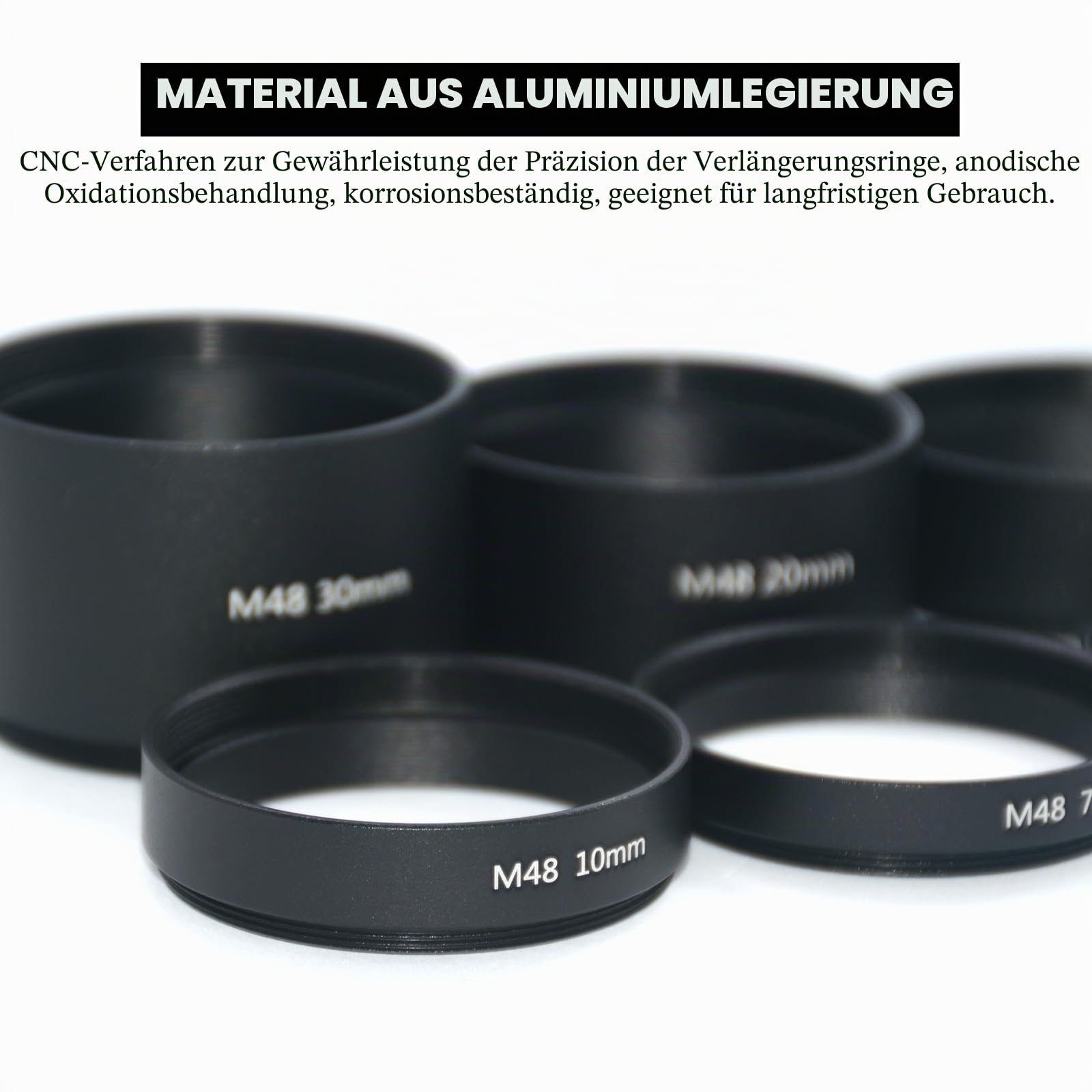 8 Stück M48 x 0,75 Teleskop-Verlängerungsrohr-Set, T2-Verlängerungsrohr-Set, Länge 3 mm, 5 mm, 7 mm, 10 mm, 12 mm, 15 mm, 20 mm, 30 mm, ausziehbar für astronomische Teleskop-Fotografie
