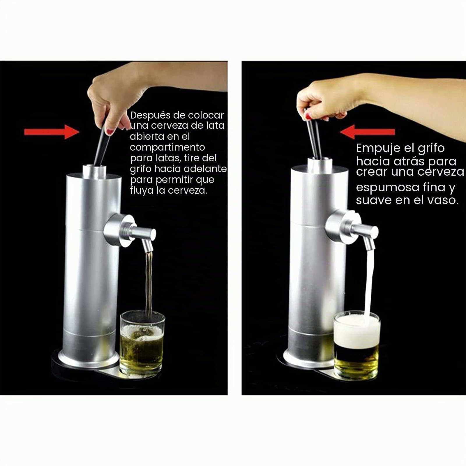 Dispensador de Cerveza: Convierte Cualquier Lata o Botella en un Barril Estilo Nitro, para Bares de Cerveza, reuniones Familiares, etc.,Silver