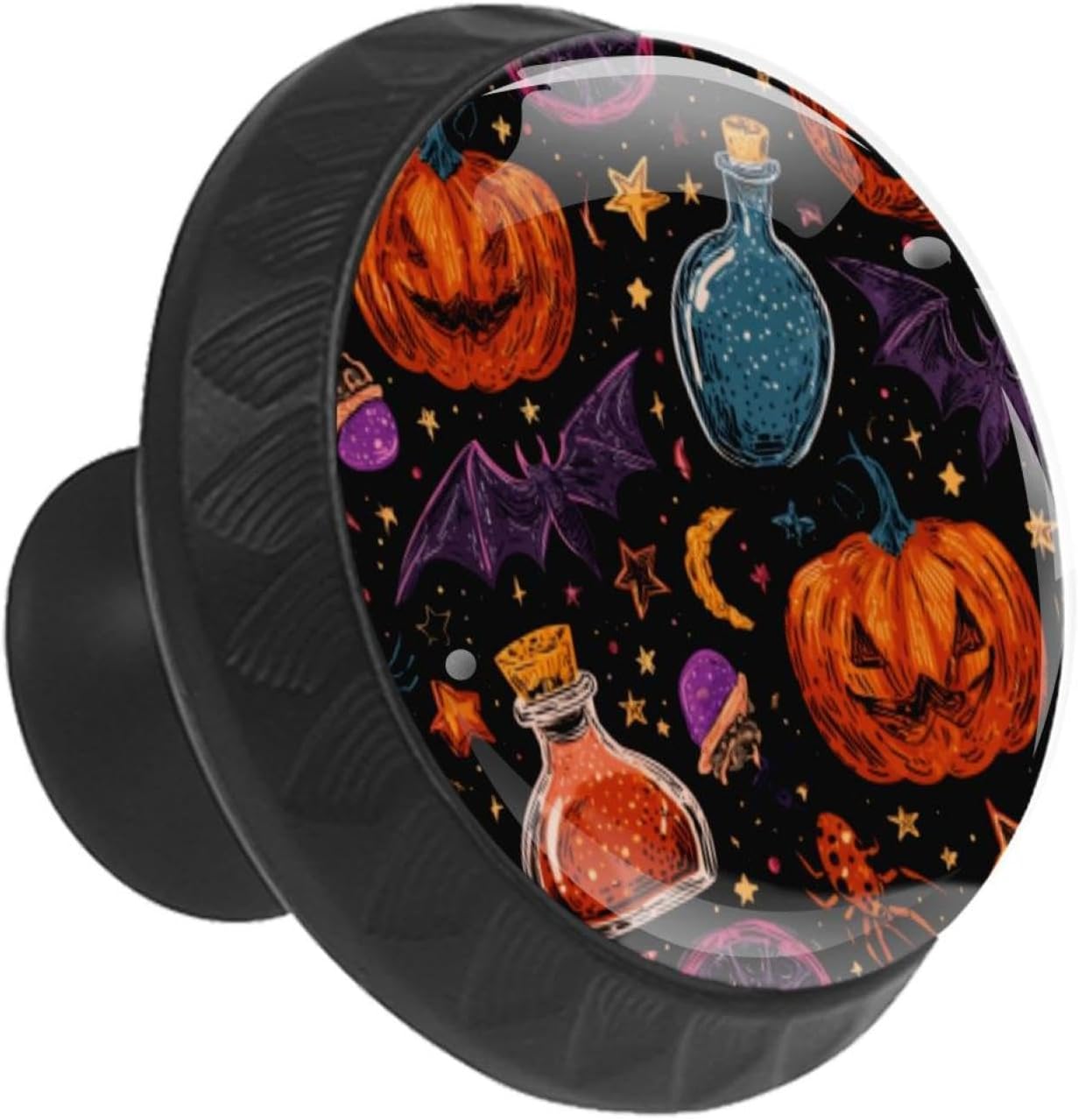 Black Helloween (2) Simple Decorative Drawer Knobs, Sturdy Cabinet Hardware with Complete Screws Kit