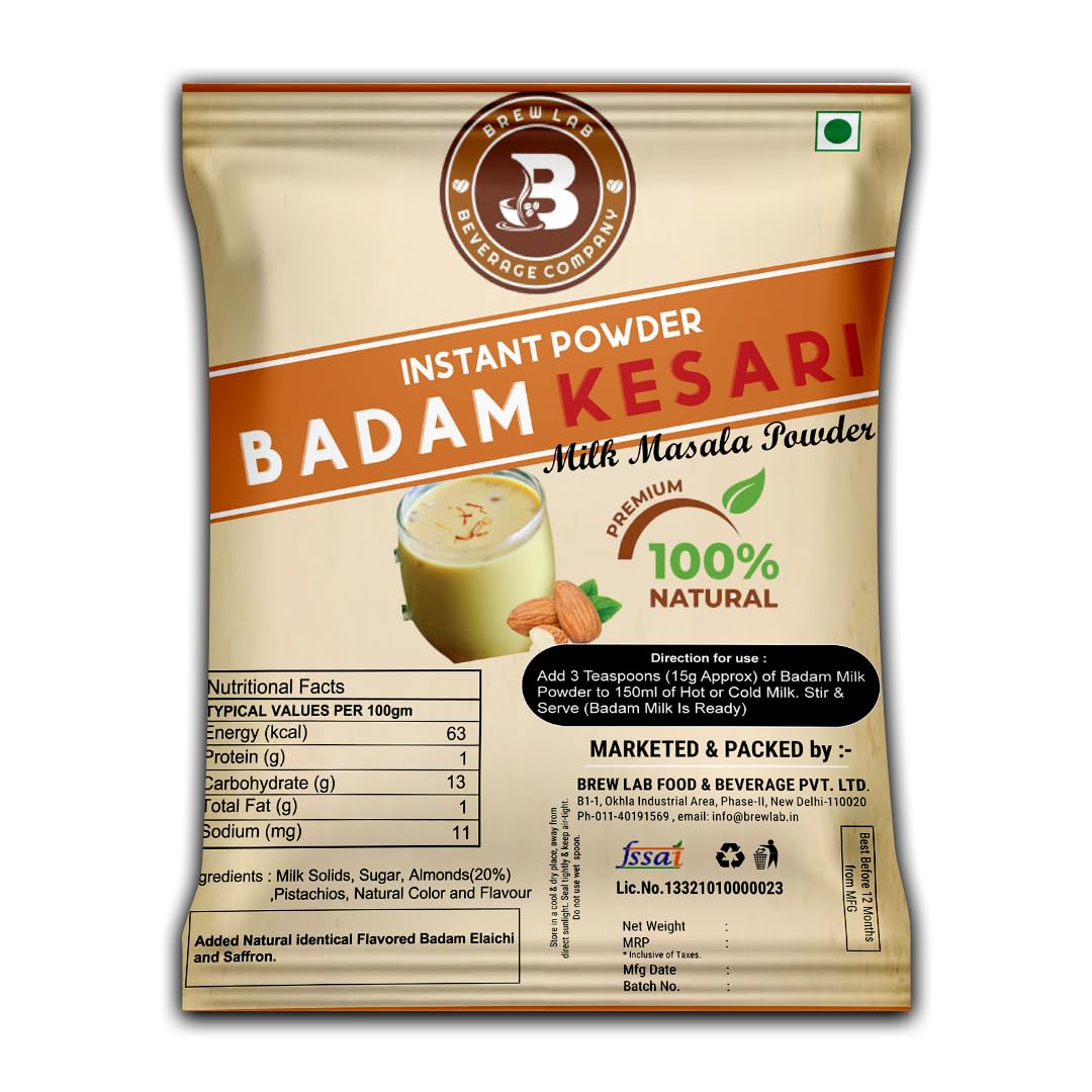 Brew Lab Badam Kesari Instant Powder | Instant Drink Mix With Real Badam Bits | (1 kg)