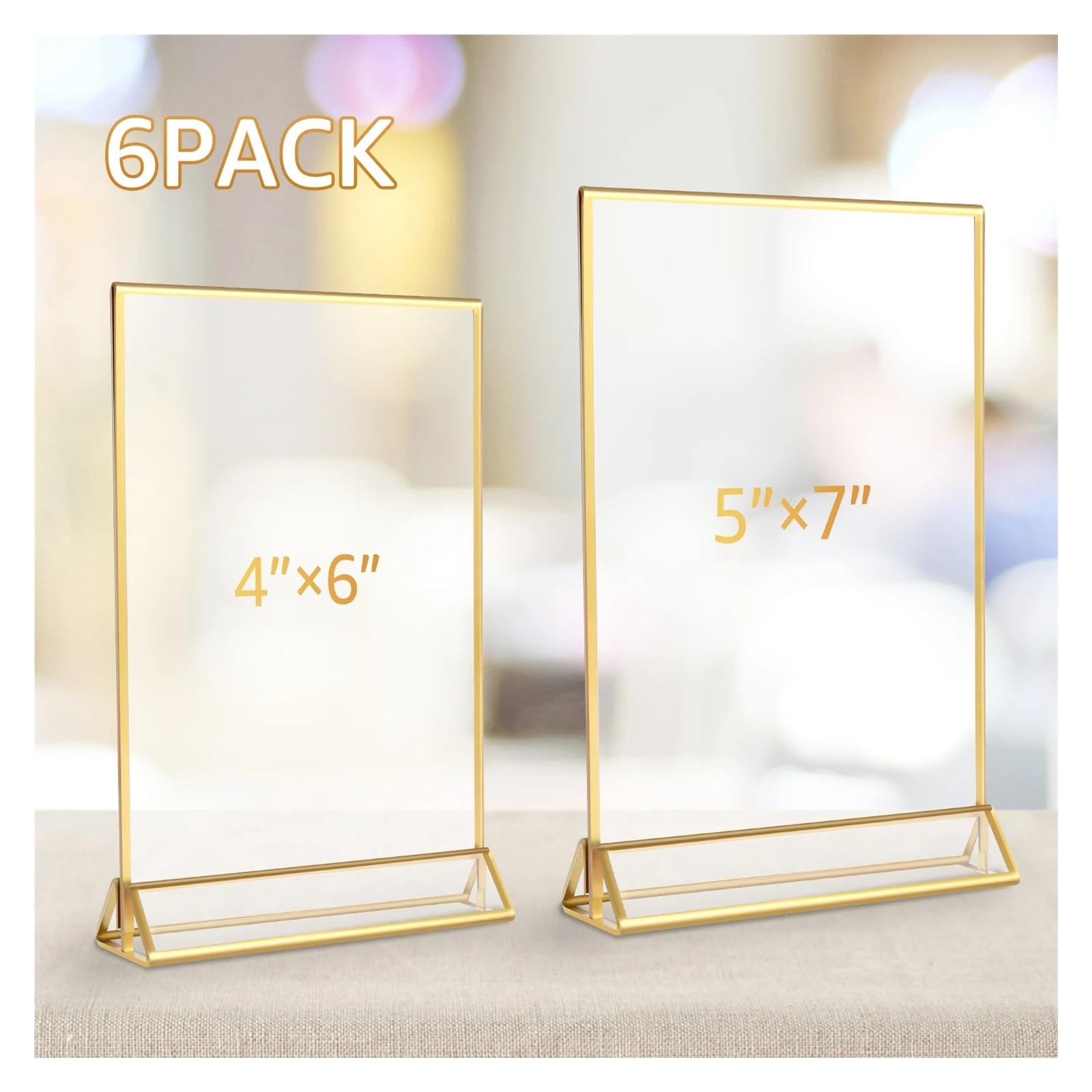 24/6 soportes transparentes para letreros de acrílico con bordes dorados, soportes de menú para mesa de boda, oficina, soporte de tarjeta (dorado, 4 x 6 pulgadas, 24 unidades)