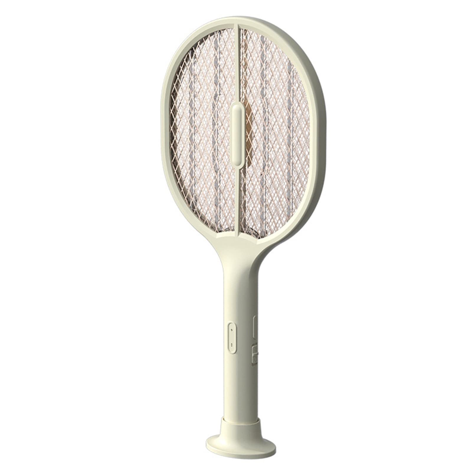 FAXIOAWA Matamoscas eléctrico, matamoscas eléctrico de 3000 V, matamoscas, Recargable por USB, para Interiores y Exteriores, con Base,Marfil