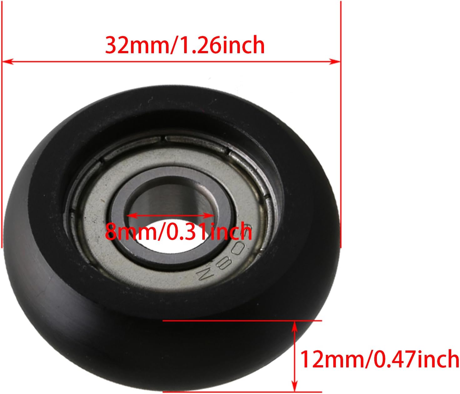 BQLZR Plastic Pulley 8x32x12mm Black Engineering Plastic Bearing Steel Ball Bearing Guide Pulley Roller Round Wheel Load 191KG for Door Window Pack of 4