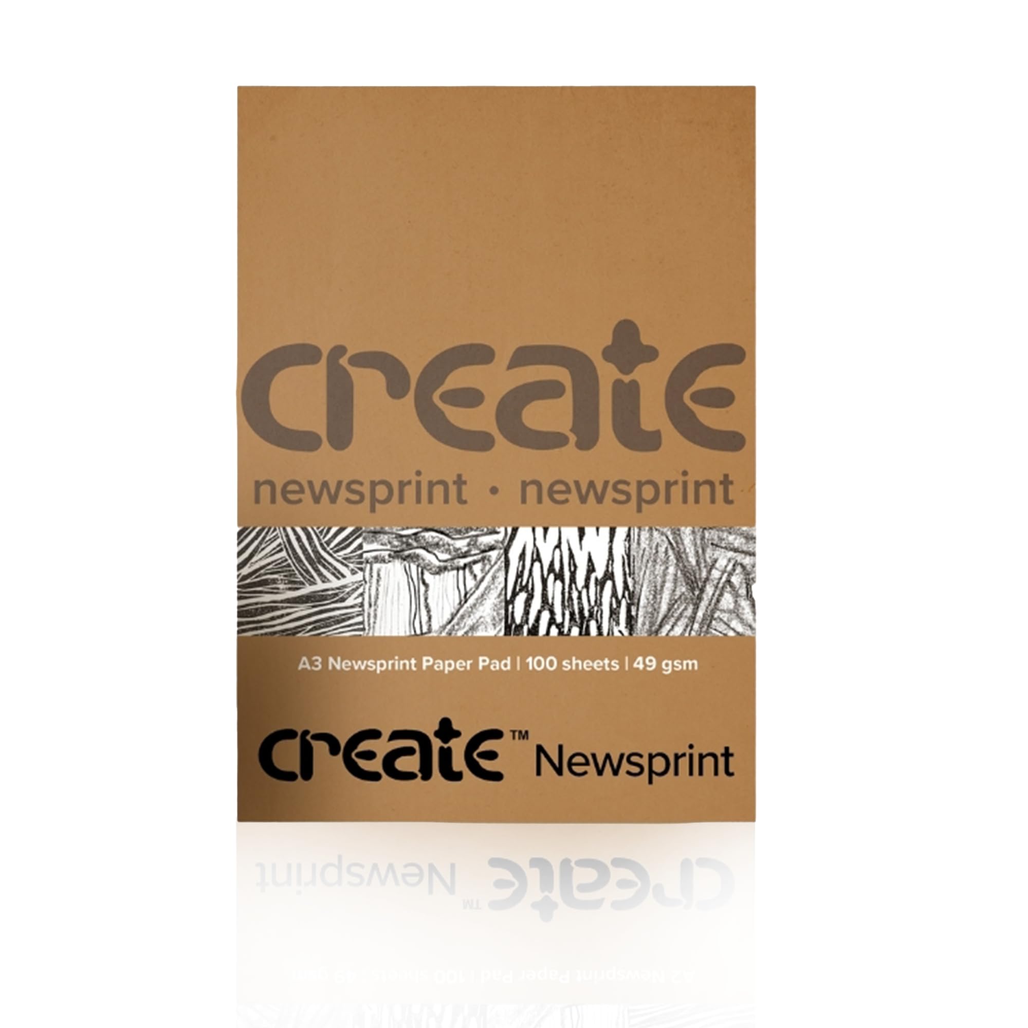 Create A3 Newsprint Paper Pad for Drawing, Printing, Collage, Papier Mache & More – 49 GSM Sketching Paper for Pencil, Charcoal, Crayon & Oil Pastel, 100 Sheets
