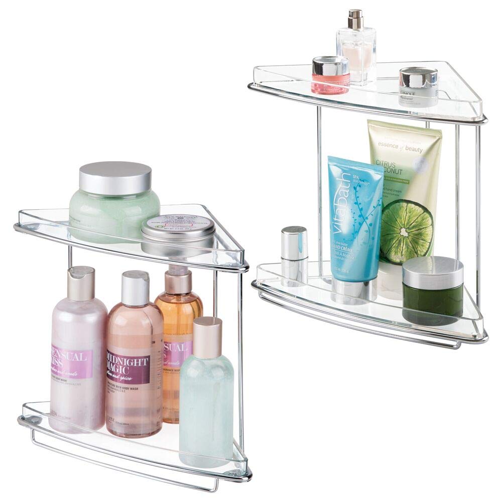 Mdesign Metal 2 Tier Corner Storage Organizing Caddy Stand For Bathroom Vanity Countertops Shelving Or Under Sink Free Standing 2 Shelves 2 Pack Clear Chrome Buy Online In China Mdesign