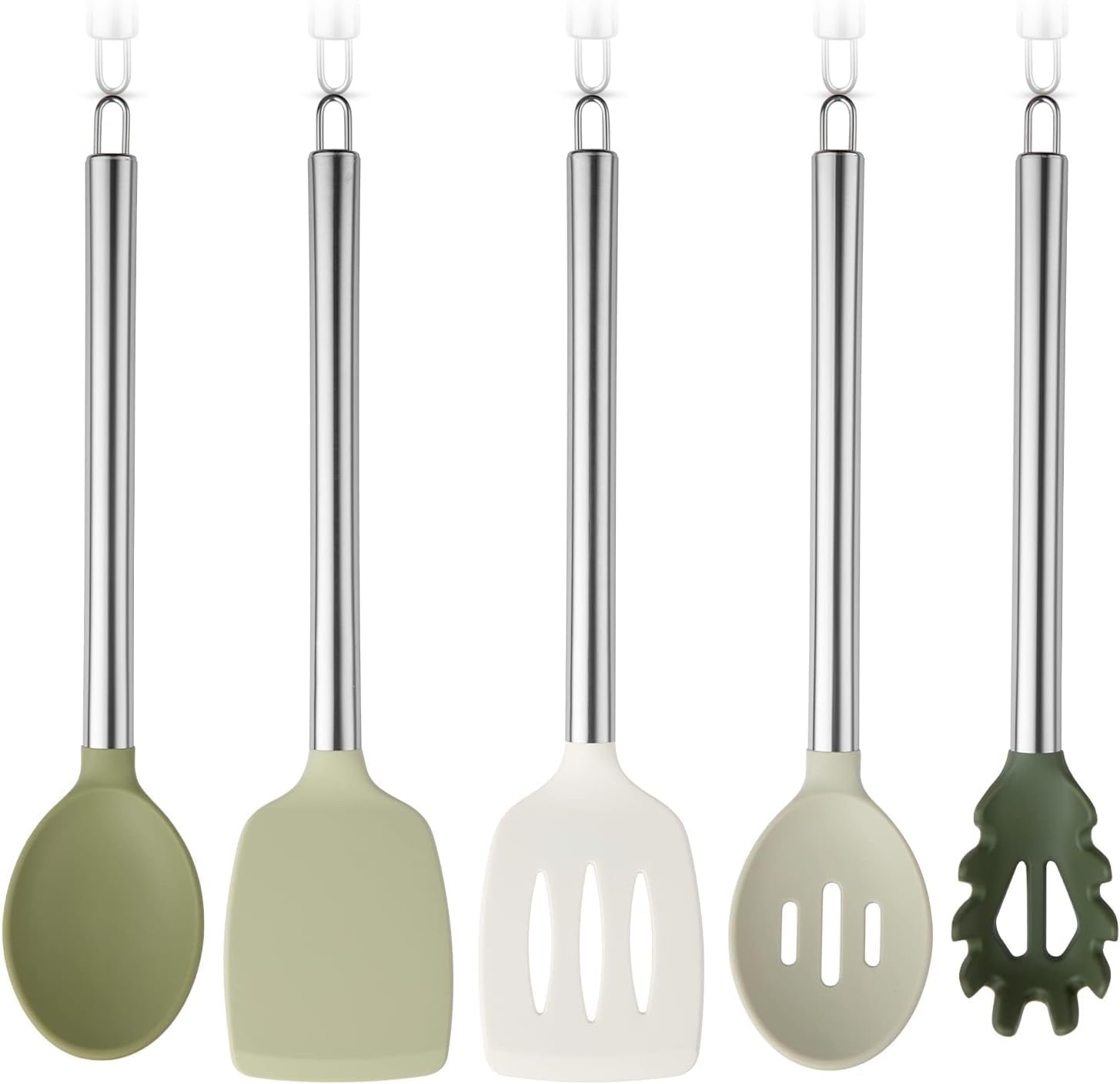 Photo 1 of COOK WITH COLOR Silicone Cooking Utensils, 5 Pc Kitchen Utensil Set, Easy to Clean Silicone Kitchen Utensils, Cooking Utensils for Nonstick Cookware, Kitchen Gadgets Set (Green) 5 Pieces Green Ombre