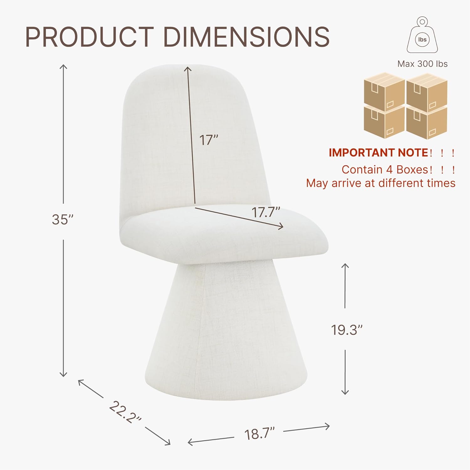 KISLOT Swivel Dining Chairs Set of 4, Modern Upholstered Dining Chair Mid Century Kitchen Chairs with Wave Shaped High Back, 360 Degree Rotating Vanity Chair for Dining Room, Bedroom, Farmhouse, Beige