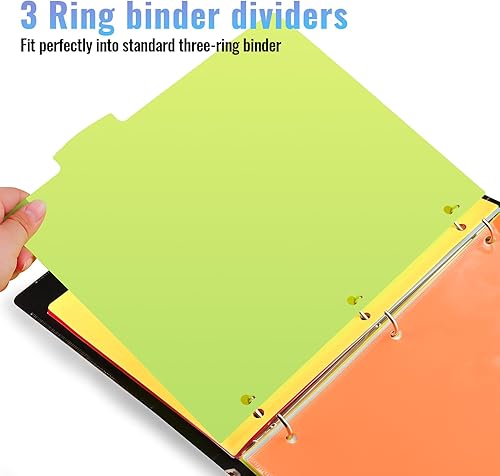 Miniatura 4 de HABGP Juego de 10 separadores de carpetas de 3 anillos con pestañas, divisores con bolsillos frontales transparentes para páginas de color de
