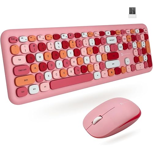 X9 Pink Cute Wireless Keyboard and Mouse Set - 2.4G Retro Typewriter-Style with Aesthetic Bubble Keys - Colorful Hot Pink Keyboard and Mouse Wireless Combo for PC, Laptop, Windows & Chrome
