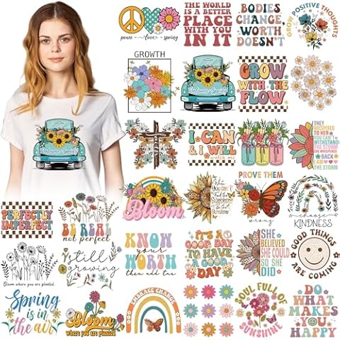 Estune 30 Pcs Summer Floral Iron on Transfers Retro Iron on Decals Patch Vintage Vinyl Heat Transfer Iron on Stickers for Shirt Clothing Jacket Hat Backpacks DIY Cover