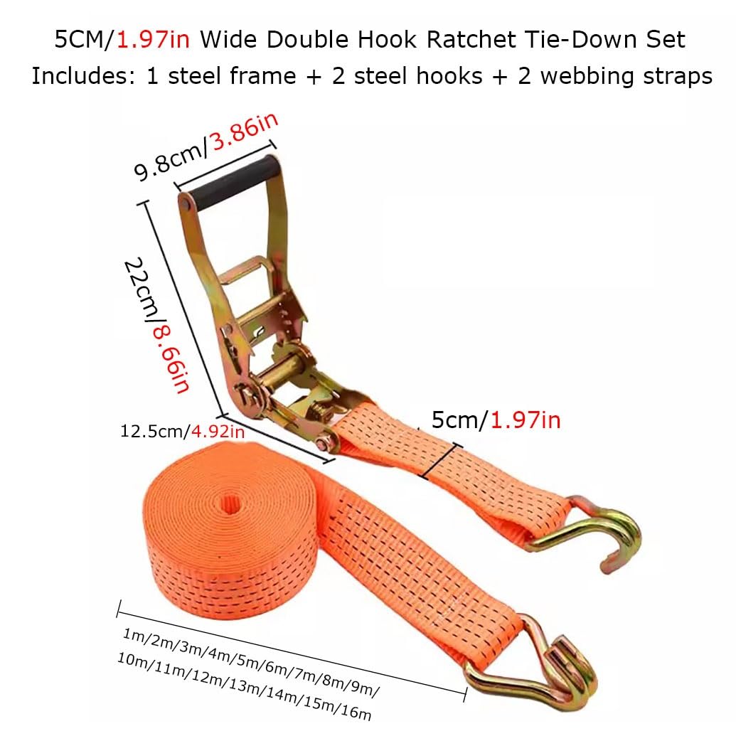 Correa De Amarre con Trinquete,Correas De Amarre, Correas De Trinquete,Cinturón De Amarre con Hebilla,Ajustable Cinchas De Amarre,Correa Tensora para Asegurar La Carga(W 5cm/1.97in,L11m/433.1)