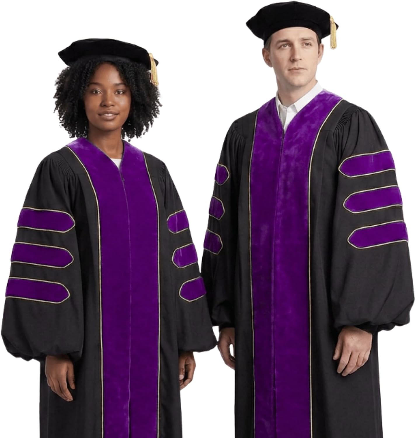 Deluxe Doctoral Regalia & Tam | PhD Professor Doctor 2026 Graduation Gown | Gold Piping Velvet Academic Gown