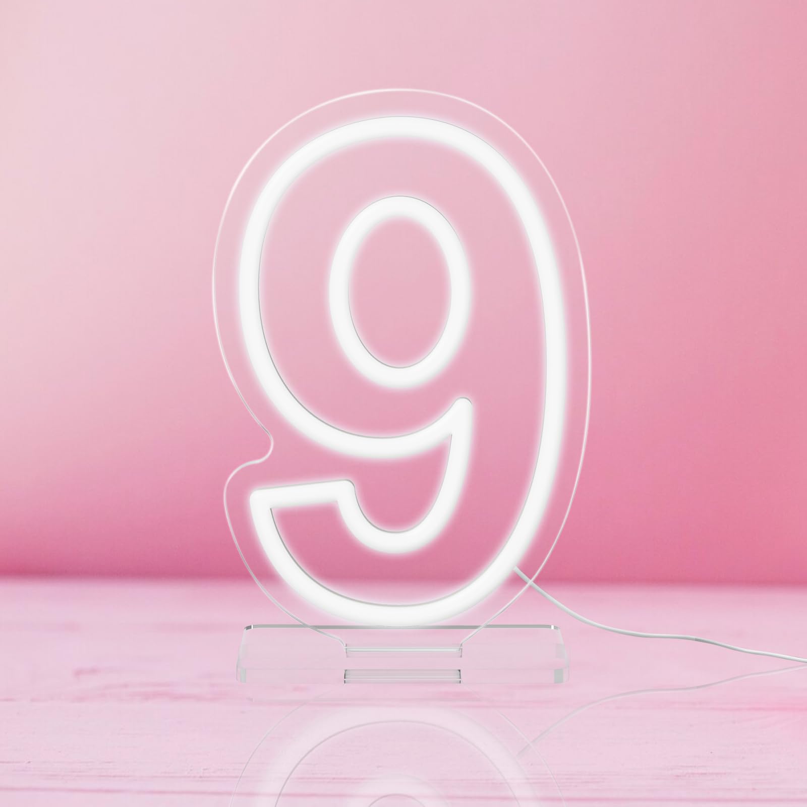 YALLOVE Neon Sign Number 9, 9.8 inches Height USB Powered Night Light-up Numbers for Birthdays Decor Party Anniversary