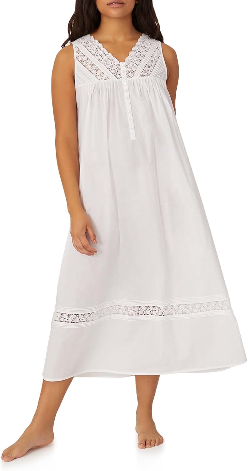 Eileen West Queen Anne's Lace Womens Sleepwear & Loungewear - Portofino Collection - 100% Cotton Ballet Sleeveless Nightgown