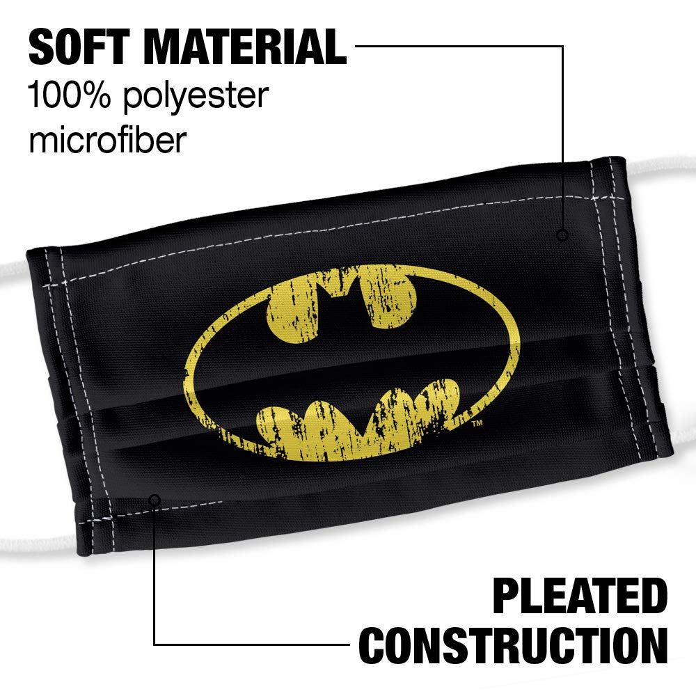 Popfunk Batman Classic Logo Distressed 1-Ply Reusable Face Mask Covering with Adjustable Nose Wire - Unisex