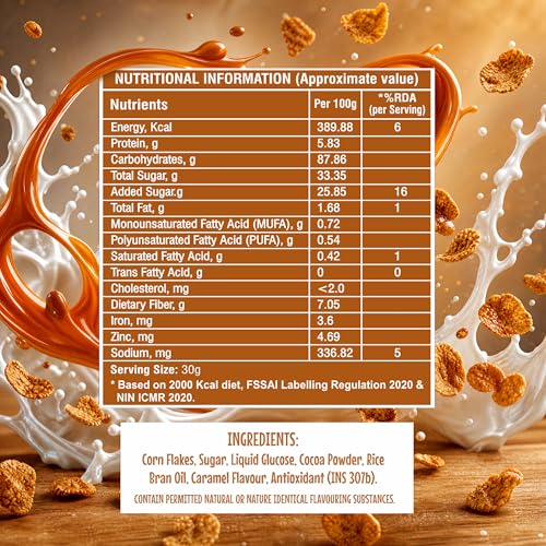 Image of 8AM Corn Flakes Caramel 300 Gram, No Cholesterol, Trans Fat, Artificial Additives, Source Of Fiber, Contains Iron & Zinc, Crunchy & Nutritious Whole Grain Breakfast Cereal