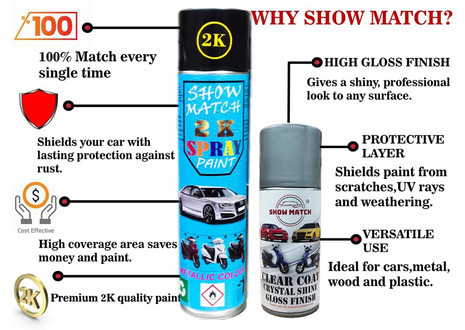 Image of Show Match 2k Scooter Spray Paint + Clear Coat compatible with (TVS Jupiter 125) (Titanuim Grey)