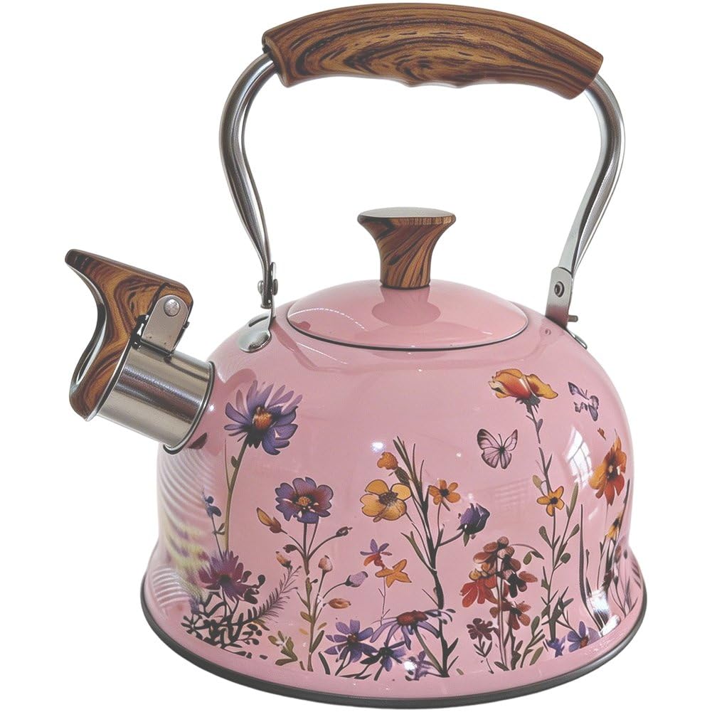 Fituenly Whistle Water Kettle with Wooden Handle 3L Boiling Kettle Stainless Steel Stovetop Kettles for Home Kitchen