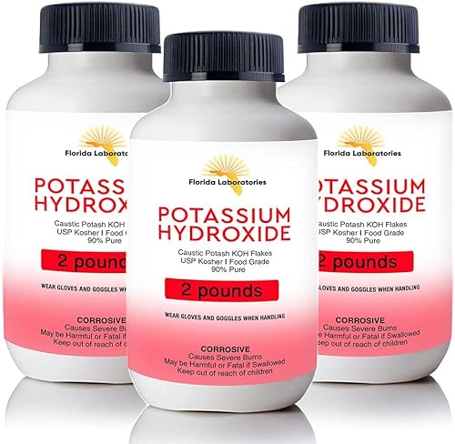 Hidróxido de potasio 90% potasa cáustica pura de grado alimenticio - USP 6 libras (libras)