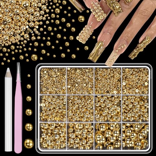 Gold Half Pearls for Crafts, Flatback Half Round Gold Pearl for Nails, 6 Sizes ABS Golden Pearl Beads Gems for Nails Art DIY Crafts Embellishment Shoes Clothes Bags DIY Making