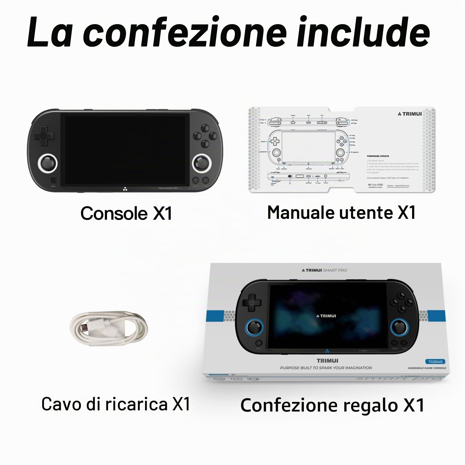 Trimui Smart Pro Console di gioco portatile da 12,6 cm, sistema Linux, processore A133P, scheda SD 128 G, supporto WiFi multiplayer online battle (nero)