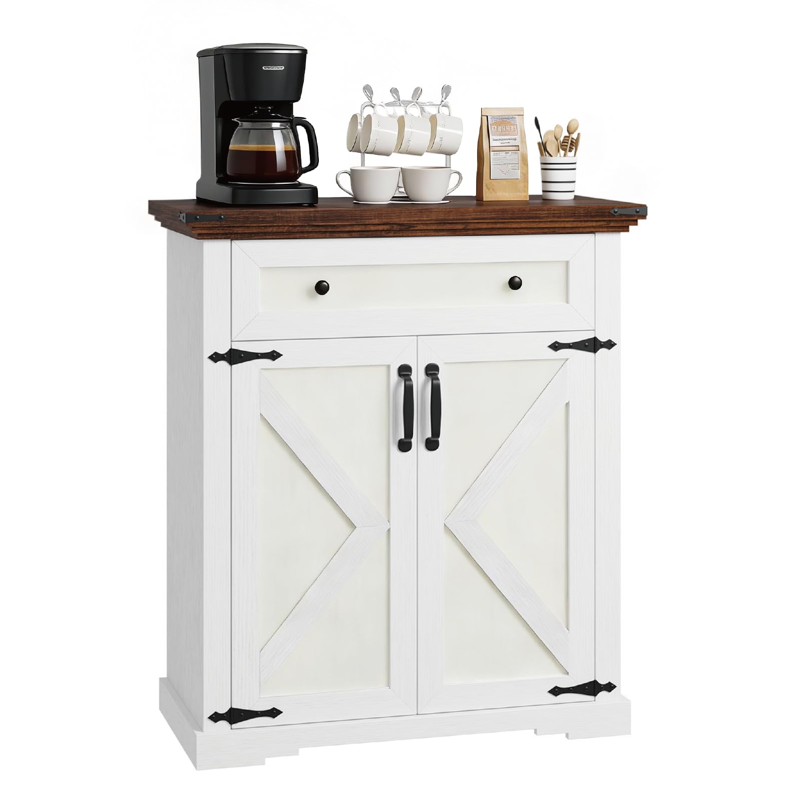 EOSVALO Küchenschrank, Sideboard mit Schubladen, Aufbewahrungsschrank mit Türen, Buffetschrank mit Verstellbarem Fachboden für Flur, Wohnzimmer, Esszimmer, 70,1 x 34 x 80 cm