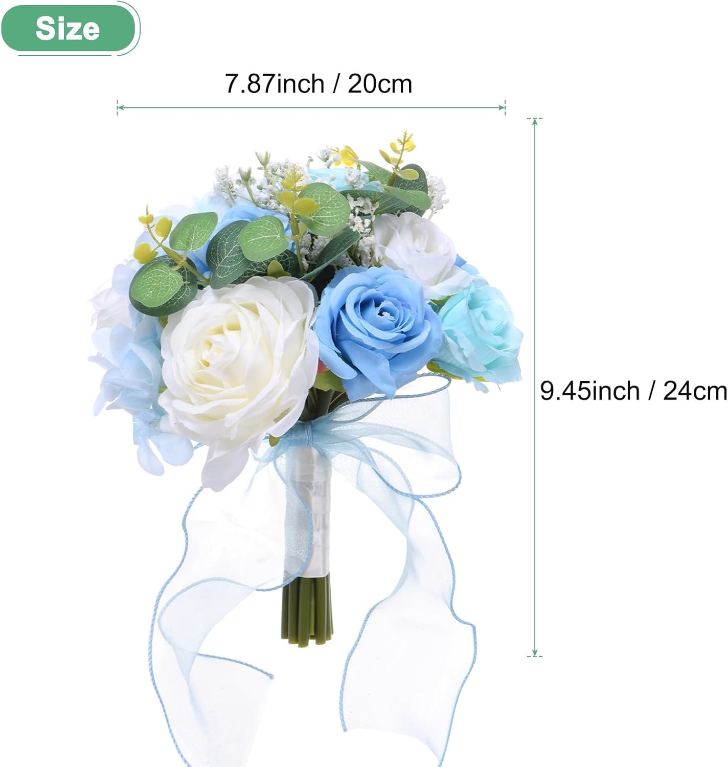 M METERXITY Wedding Bouquets for Bride, Artificial Flower Bouquet for Wedding Bridal Bouquets for Bride/Bridesmaid, Multicolor Bouquets with Silk Ribbon [Blue]