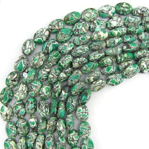 14mm green mosaic flower turquoise flat oval beads 16"