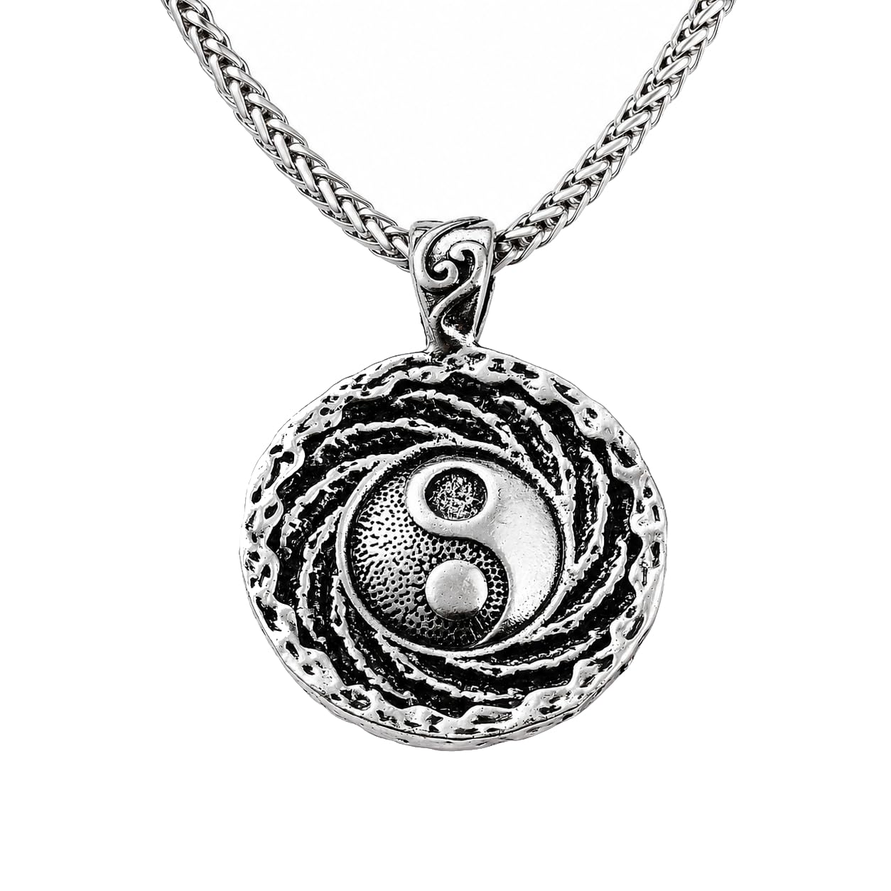 Antique Silver Finish 'Power in Perfect Peace' Taijitu Yin And Yang Inspired Hip-Hop Pendant Necklace With Chain For Men And Boys | Rugged Macho Style Bold Biker Statement Jewellery For Daily, Club, Party Use & Gifting (NK1525) 1Pc-image-45