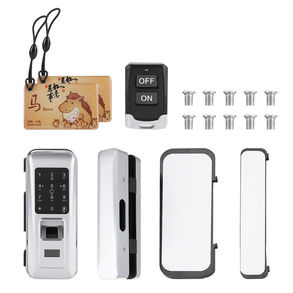4 in 1 Smart Door Lock, Electronic Glass Door Lock Keyless Remote Control Door Lock with Biometric Fingerprint and Touchscreen Password Keypad for Glass Door, Gate, Office, Shop, Home