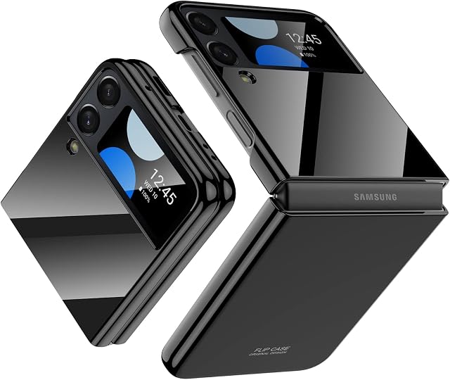 CENMASO Slim Case for Samsung Galaxy Z Flip 4 Case,Galaxy Z Flip 4 Case Mirror Hard PC Non-Slip Shockproof Protective Bumper Case for Z Flip 4 (Bright Black)