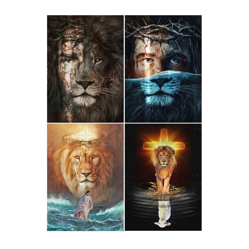 Diamond Painting Leone 40x40 Cm - Kit Fai Da Te Con Diamanti Rotondi, Per Decorazione Parete, Regalo Creativo