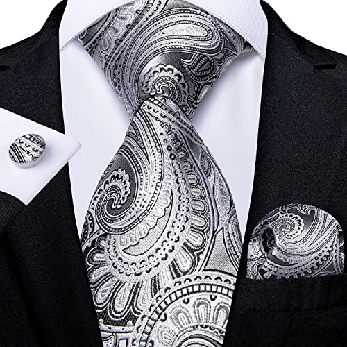 Image of DiBanGu Mens Paisley Tie Set Silk Woven Jacquard Necktie and Pocket Square Cufflinks Gift Set for Wedding Bussiness