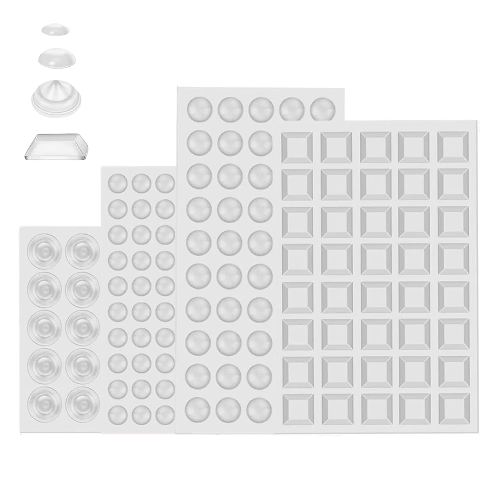 4 Sizes Adhesive Bumper Pads 165Pcs Clear Rubber Feet Pads, Hemisphere/Trapezoid/Conical Rubber Pads for Cabinet Doors, Drawers, Glass Tops, Cupboard, Picture Frames, Cutting Boards