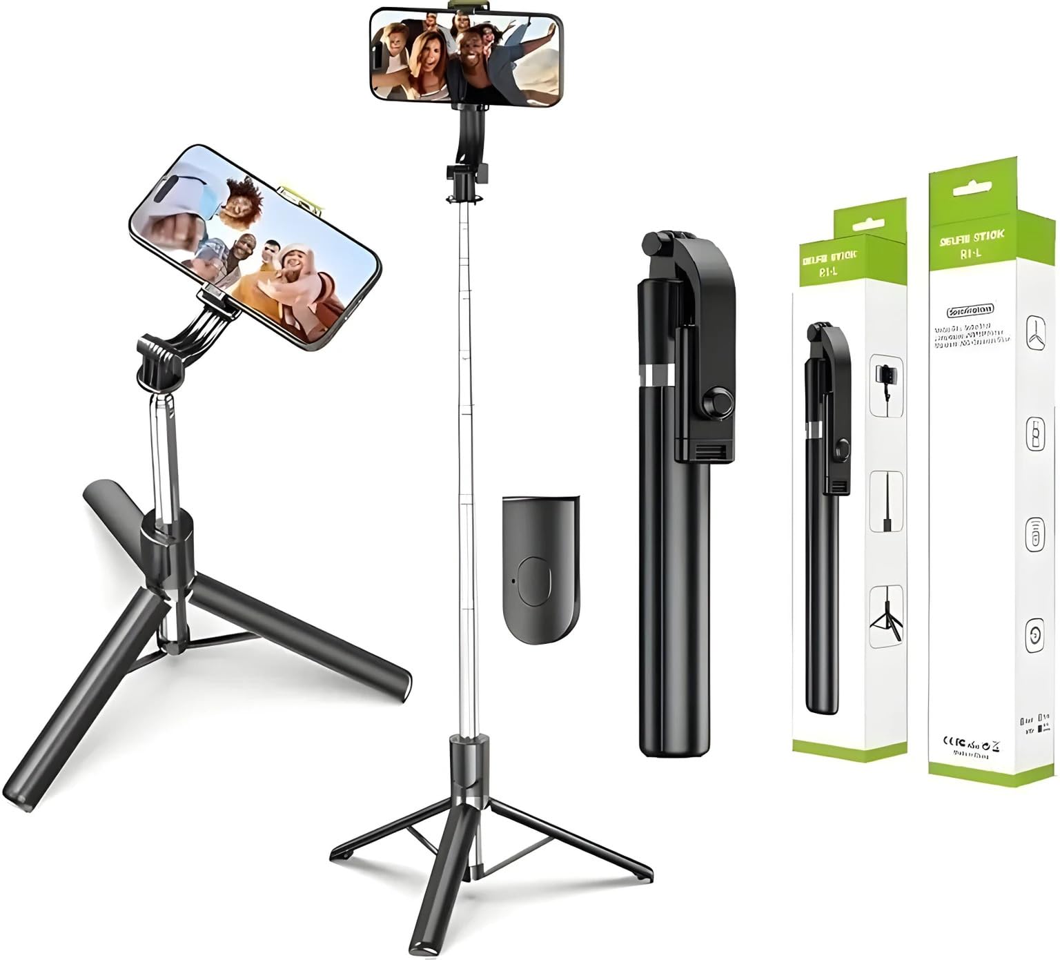 Mobile Stand Selfie Stick Phone with Tripod for Video Recording (Combo with Wireless Mic), Camera Phones Holder Vlogging Shoot Sticks kit with Remote, 360 Degree Portable Vlog Stands-image-19