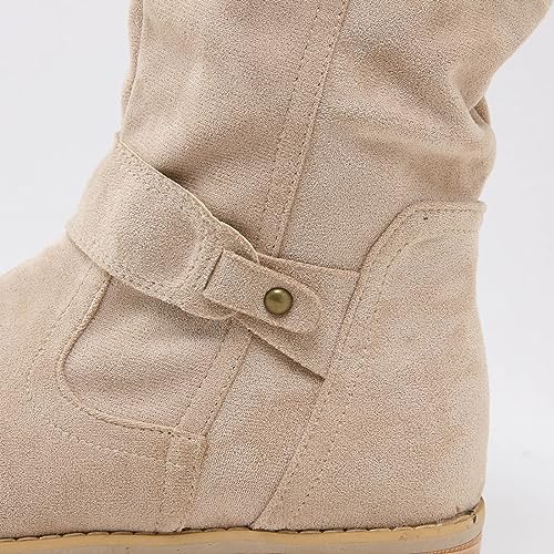 Stiefeletten Damen mit Absatz beige, Stiefeletten Damen mit Absatz Wildleder Westernstiefel Braun Stiefel Cowboystiefel Elegant Bequemer Cowboy Ankle Boots Halbhoch Damenstiefel Winterstiefel