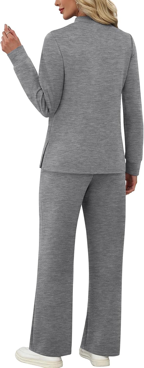 WIHOLL Two Piece Sets for Women Fall Travel Vacation Outfits 2026 Long Sleeve Lounge Sets Side Slit Wide Leg Pants S-3XL - Image 5