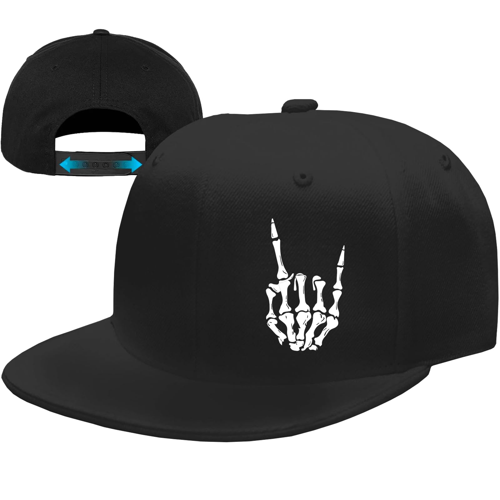 FACITE Snapback Hats for Men Flat Bill Brim Hats for Men Skeleton Skull Fitted Hat for Mens Black Baseball Hat Hip Hop ﻿