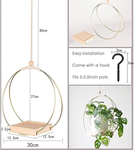 Miniatura 3 de Macetero colgante con base de madera, soporte bohemio de macramé para plantas de interior, maceta colgante para decoración de paredventanahabitación