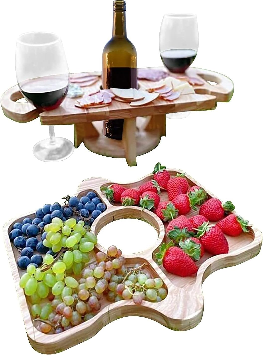 Wooden Outdoor Picnic Table with Wine Glass Holder Small Beach Table for Wine Lovers for Outdoors Events Romantic Dinners Beach Camping
