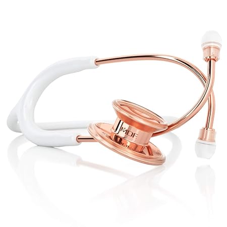 MDF Instruments MDF777RG29 Rose Gold Stainless Steel Dual Head Stethoscope (White)