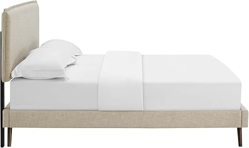 Miniatura 5 de Modway Amaris - Base de cama tapizada tamaño Queen en color beige con patas abiertas Beige,Gris