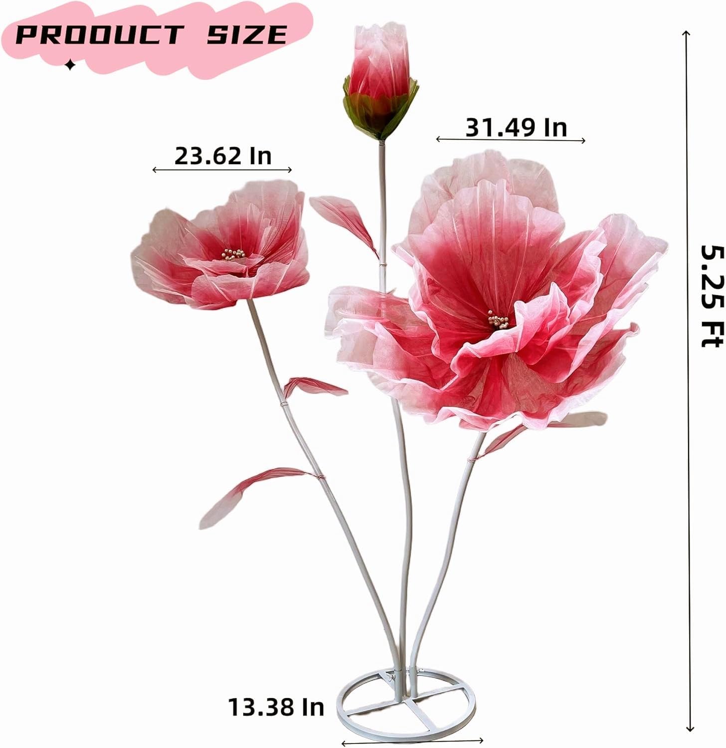 Giant Flowers for Decoration - 5.25 Ft Adjustable Waterproof 3D Silk Faux Large Flowers Decor for Birthday Party Garden Office Home Wedding Hotel Shop Window Display (Red-D) - Image 3